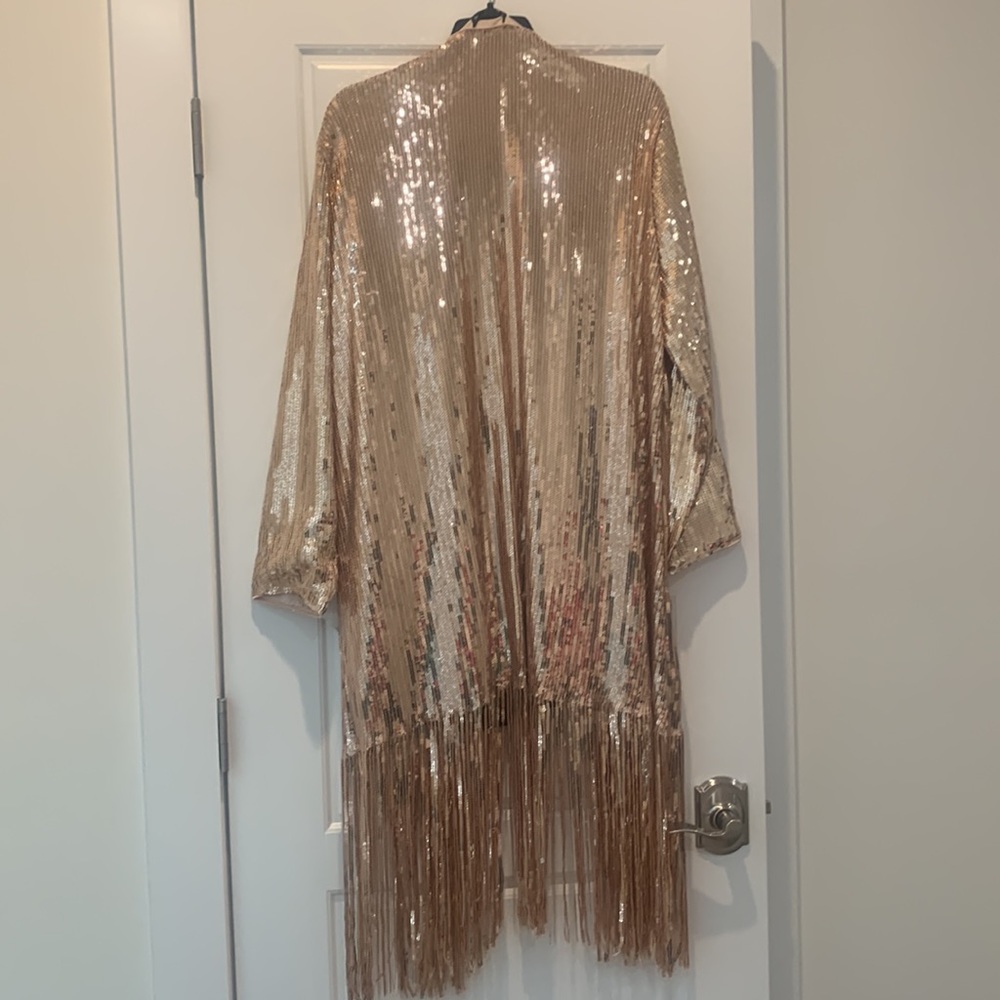 Rose Gold Full Sequin Duster with Fringe size XXl - Picture 2 of 4